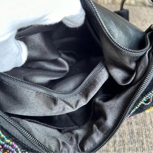 VINTAGE Boho Crescent Beaded Feather Embellished Hobo Shoulder Bag LIKE NEW - Picture 11 of 15